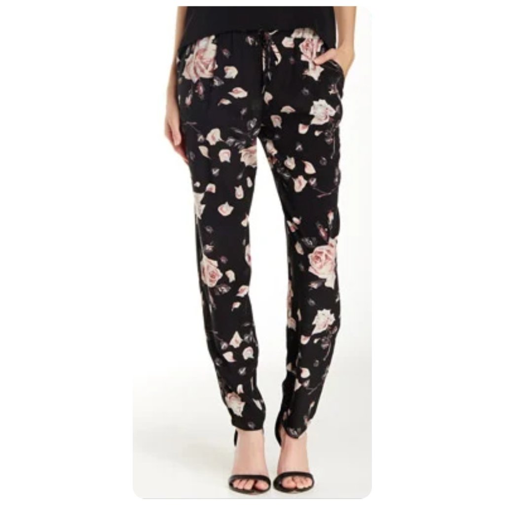 Joie Black & Pink Cinda Silk Floral Pants Sz S